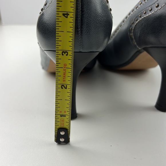 J. Renee! Gunsmoke blue leather gold studded embossed heels - Picture 9 of 13